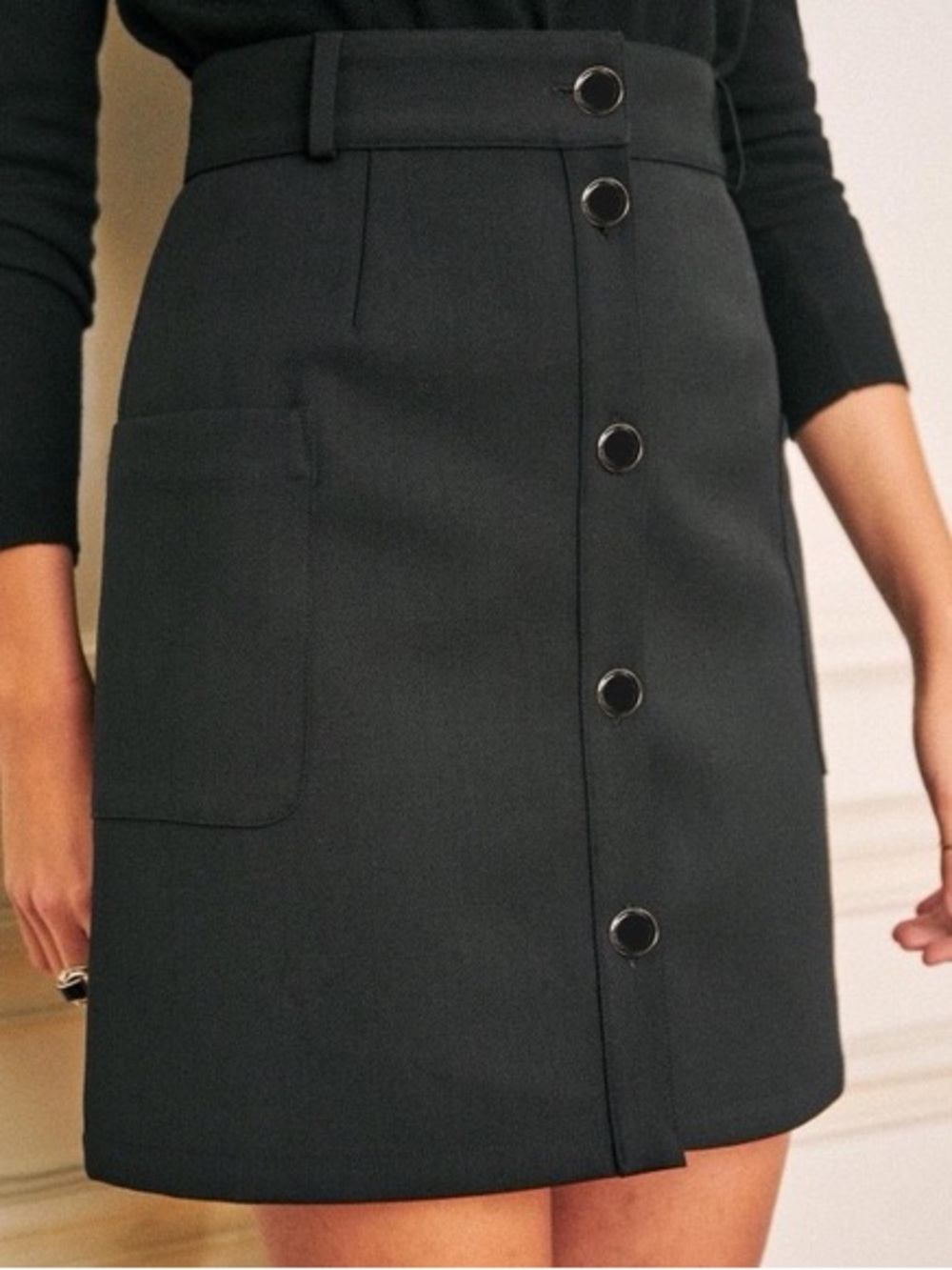 Sezane Lorraine Black A-line Button Front Skirt 34 XS